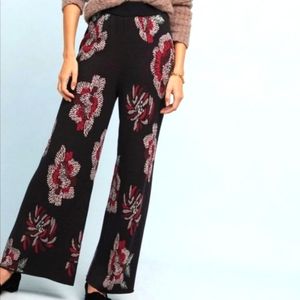 LAIA Anthropologie Floral Knit Wide Leg Pants